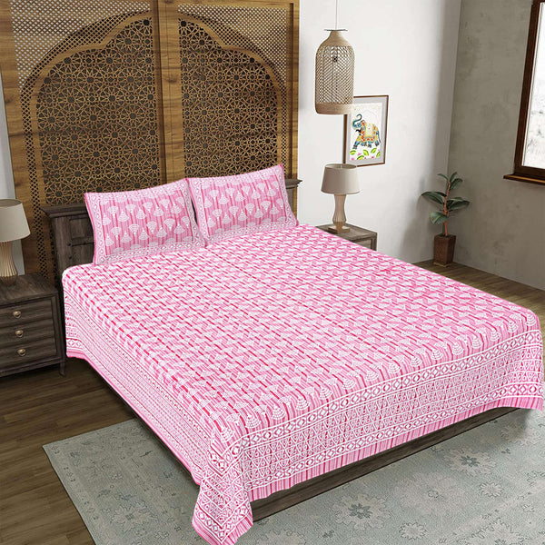 rudra-bazaar-pink-210-tc-cotton-double-king-bedsheet-with-2-pillow-cover