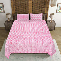 Thumbnail for Rudra Bazaar Pink 210 TC Cotton Double King Bedsheet With 2 Pillow Covers