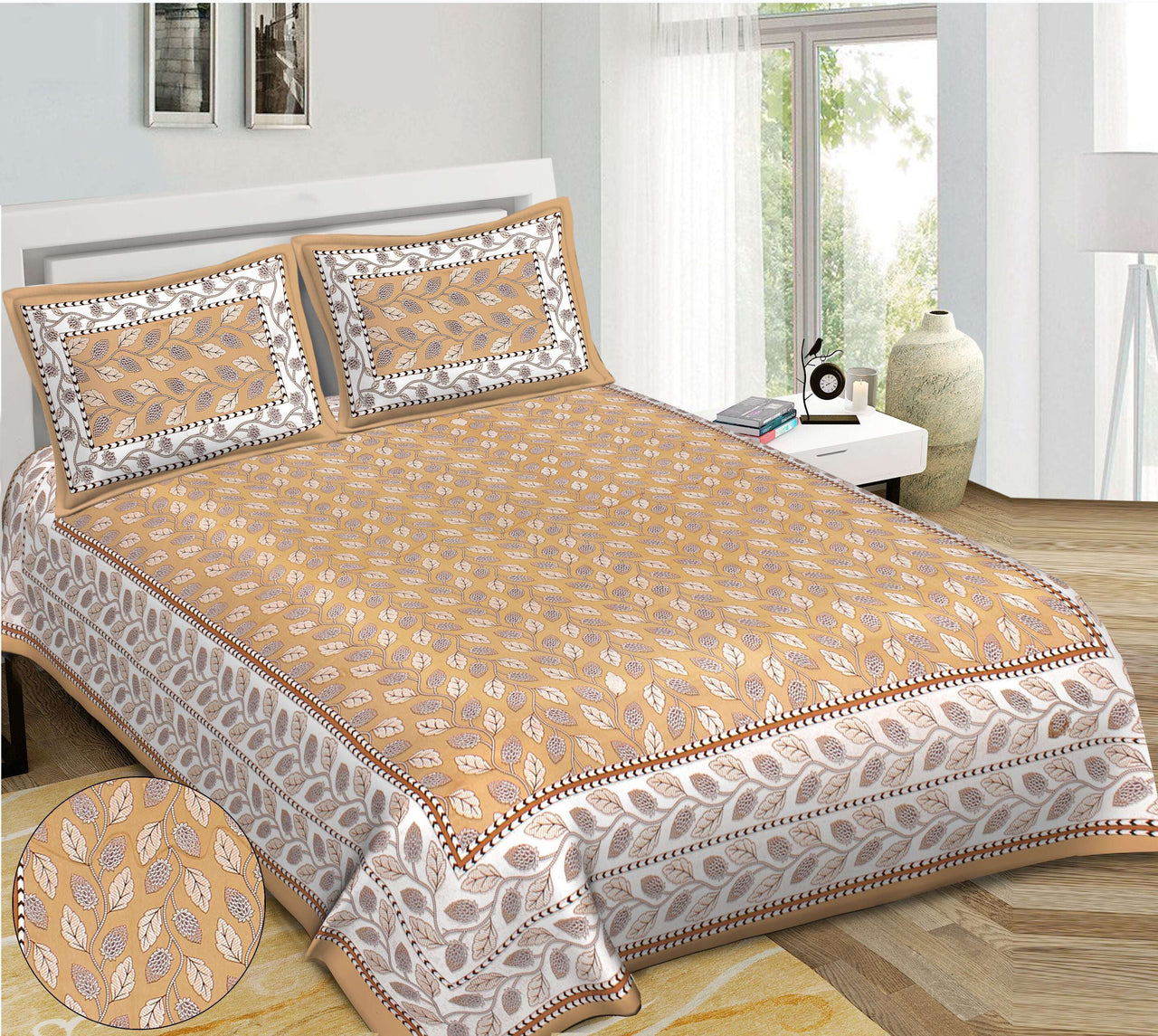 Rudra Bazaar Brown 210 TC Cotton Double King Bedsheet With 2 Pillow Covers