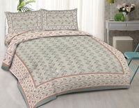 Thumbnail for rudra-bazaar-sea-green-210-tc-cotton-double-king-bedsheet-with-2-pillow-cover