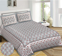 Thumbnail for Rudra Bazaar Grey 210 TC Cotton Double King Bedsheet With 2 Pillow Covers