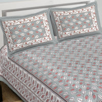 Thumbnail for Rudra Bazaar Grey 210 TC Cotton Double King Bedsheet With 2 Pillow Covers