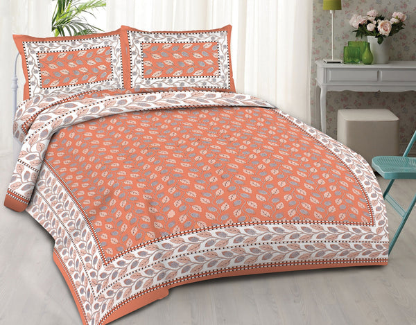 rudra-bazaar-orange-210-tc-cotton-double-king-bedsheet-with-2-pillow-cover