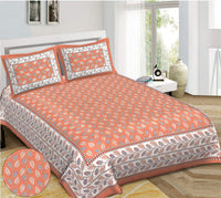 Thumbnail for Rudra Bazaar Orange 210 TC Cotton Double King Bedsheet With 2 Pillow Covers