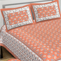 Thumbnail for Rudra Bazaar Orange 210 TC Cotton Double King Bedsheet With 2 Pillow Covers