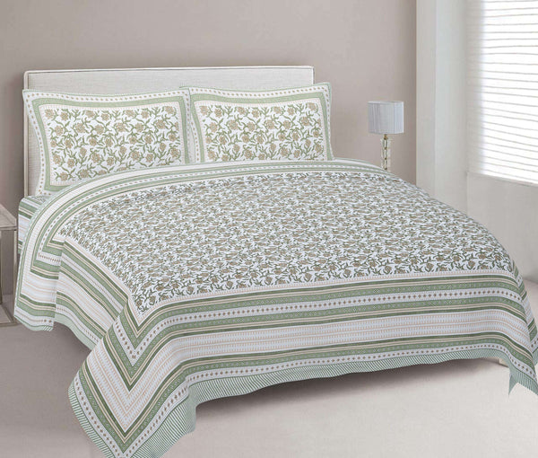 rudra-bazaar-green-210-tc-cotton-double-king-bedsheet-with-2-pillow-cover