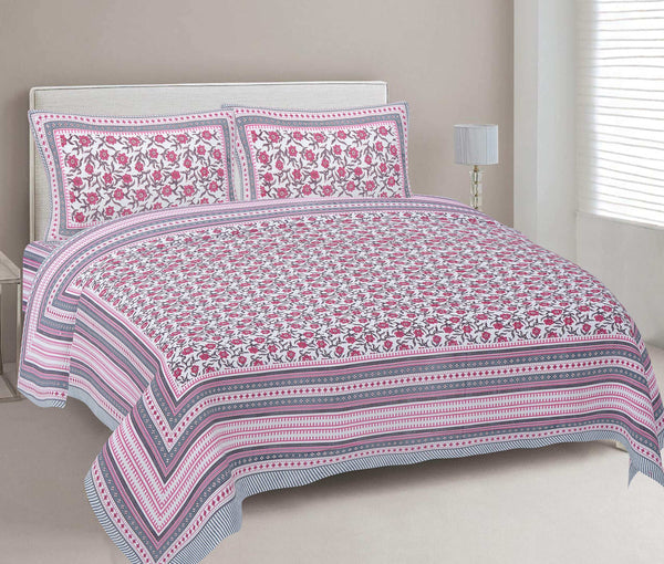 rudra-bazaar-pink-210-tc-cotton-double-king-bedsheet-with-2-pillow-cover