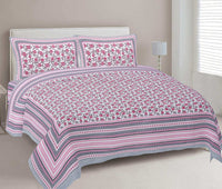 Thumbnail for rudra-bazaar-pink-210-tc-cotton-double-king-bedsheet-with-2-pillow-cover