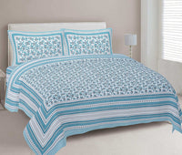 Thumbnail for rudra-bazaar-turquoise-blue-210-tc-cotton-double-king-bedsheet-with-2-pillow-cover