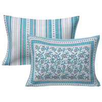 Thumbnail for Rudra Bazaar Turquoise Blue 210 TC Cotton Double King Bedsheet With 2 Pillow Covers