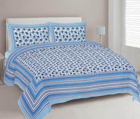 Thumbnail for rudra-bazaar-blue-210-tc-cotton-double-king-bedsheet-with-2-pillow-cover