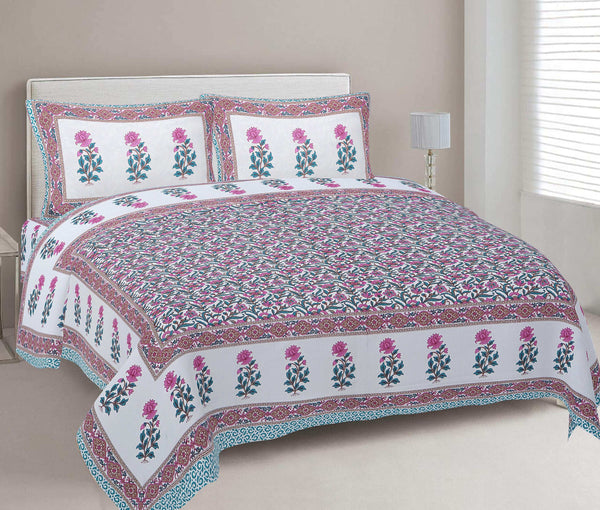 rudra-bazaar-sea-green-210-tc-cotton-double-king-bedsheet-with-2-pillow-cover