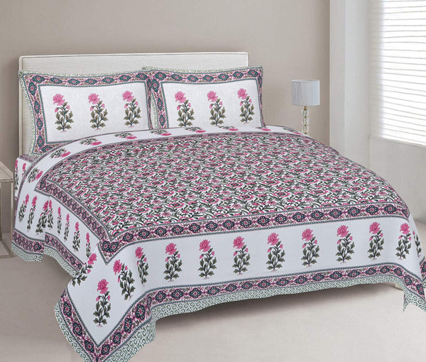 rudra-bazaar-green-210-tc-cotton-double-king-bedsheet-with-2-pillow-cover