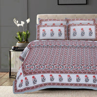 Thumbnail for Rudra Bazaar Grey 210 TC Cotton Double King Bedsheet With 2 Pillow Covers