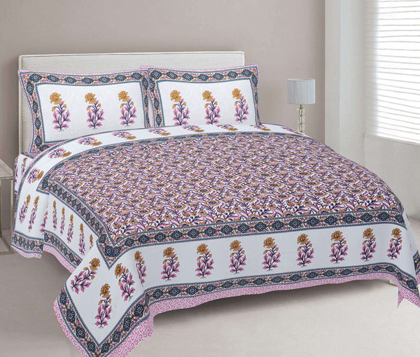 rudra-bazaar-pink-210-tc-cotton-double-king-bedsheet-with-2-pillow-cover