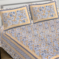 Thumbnail for Rudra Bazaar Blue 210 TC Cotton Double King Bedsheet With 2 Pillow Covers