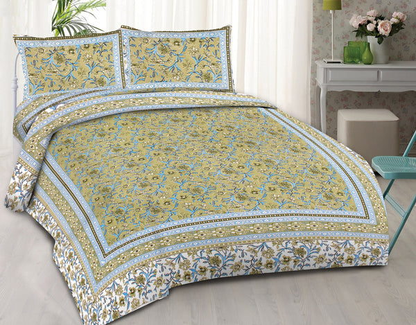 rudra-bazaar-green-210-tc-cotton-double-king-bedsheet-with-2-pillow-cover
