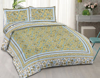 Thumbnail for rudra-bazaar-green-210-tc-cotton-double-king-bedsheet-with-2-pillow-cover