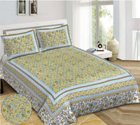 Thumbnail for Rudra Bazaar Green 210 TC Cotton Double King Bedsheet With 2 Pillow Covers
