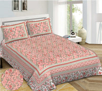 Thumbnail for Rudra Bazaar Pink 210 TC Cotton Double King Bedsheet With 2 Pillow Covers