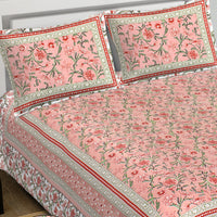 Thumbnail for Rudra Bazaar Pink 210 TC Cotton Double King Bedsheet With 2 Pillow Covers