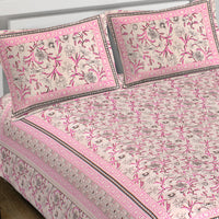 Thumbnail for Rudra Bazaar Pink 210 TC Cotton Double King Bedsheet With 2 Pillow Covers