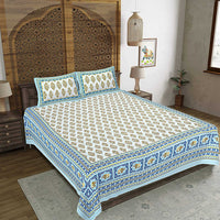 Thumbnail for rudra-bazaar-blue-210-tc-cotton-double-king-bedsheet-with-2-pillow-cover