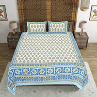 Thumbnail for Rudra Bazaar Blue 210 TC Cotton Double King Bedsheet With 2 Pillow Covers