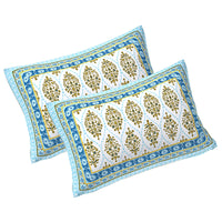 Thumbnail for Rudra Bazaar Blue 210 TC Cotton Double King Bedsheet With 2 Pillow Covers