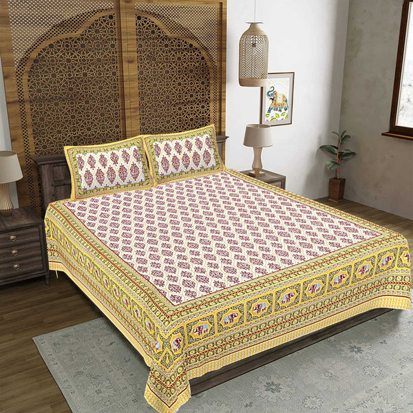 rudra-bazaar-gold-210-tc-cotton-double-king-bedsheet-with-2-pillow-cover