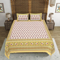Thumbnail for Rudra Bazaar Gold 210 TC Cotton Double King Bedsheet With 2 Pillow Covers