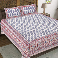 Thumbnail for Rudra Bazaar Maroon 210 TC Cotton Double King Bedsheet With 2 Pillow Covers