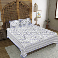 Thumbnail for rudra-bazaar-blue-210-tc-cotton-double-king-bedsheet-with-2-pillow-cover