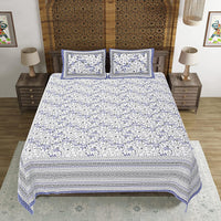 Thumbnail for Rudra Bazaar Blue 210 TC Cotton Double King Bedsheet With 2 Pillow Covers