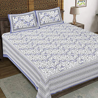 Thumbnail for Rudra Bazaar Blue 210 TC Cotton Double King Bedsheet With 2 Pillow Covers