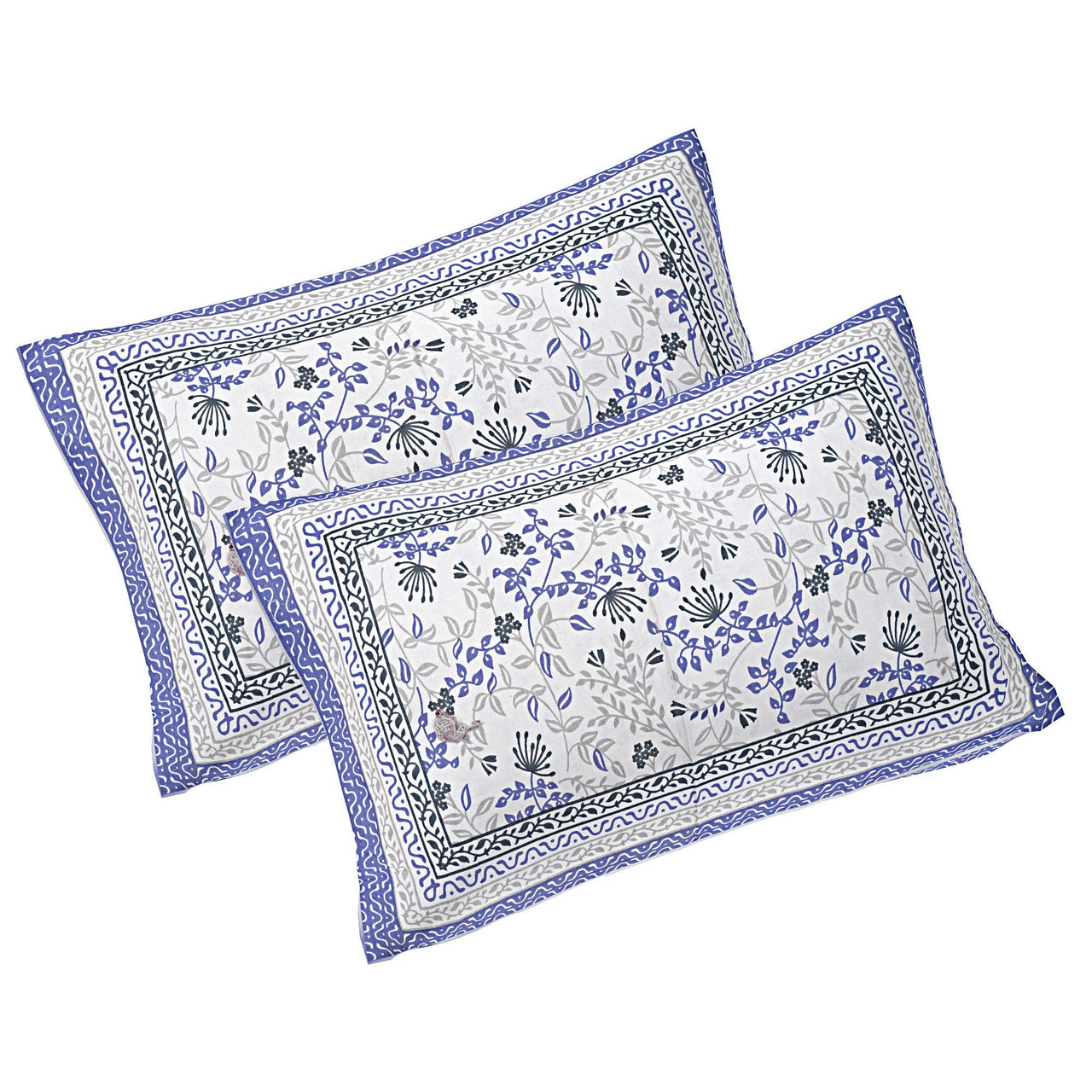 Rudra Bazaar Blue 210 TC Cotton Double King Bedsheet With 2 Pillow Covers