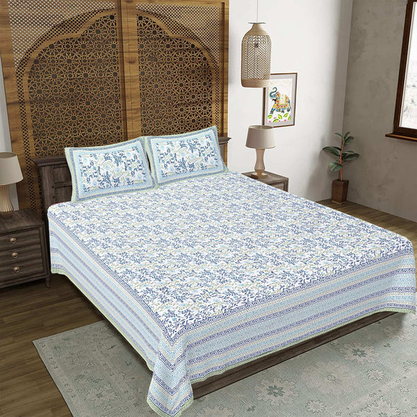 rudra-bazaar-green-210-tc-cotton-double-king-bedsheet-with-2-pillow-cover