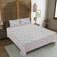 Thumbnail for rudra-bazaar-grey-210-tc-cotton-double-king-bedsheet-with-2-pillow-cover
