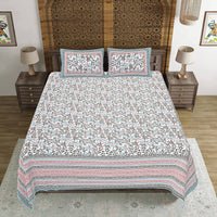 Thumbnail for Rudra Bazaar Grey 210 TC Cotton Double King Bedsheet With 2 Pillow Covers