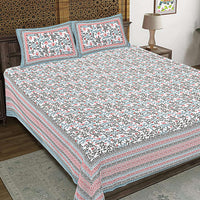 Thumbnail for Rudra Bazaar Grey 210 TC Cotton Double King Bedsheet With 2 Pillow Covers