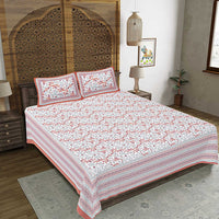 Thumbnail for rudra-bazaar-orange-210-tc-cotton-double-king-bedsheet-with-2-pillow-cover