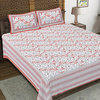 Thumbnail for Rudra Bazaar Orange 210 TC Cotton Double King Bedsheet With 2 Pillow Covers