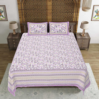 Thumbnail for Rudra Bazaar Purple 210 TC Cotton Double King Bedsheet With 2 Pillow Covers