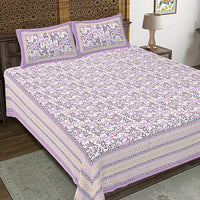 Thumbnail for Rudra Bazaar Purple 210 TC Cotton Double King Bedsheet With 2 Pillow Covers