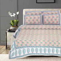Thumbnail for Rudra Bazaar Multi 210 TC Cotton Double King Bedsheet With 2 Pillow Covers