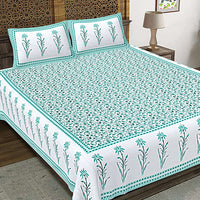 Thumbnail for rudra-bazaar-sea-green-210-tc-cotton-double-king-bedsheet-with-2-pillow-cover
