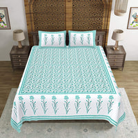 Thumbnail for Rudra Bazaar Sea Green 210 TC Cotton Double King Bedsheet With 2 Pillow Covers