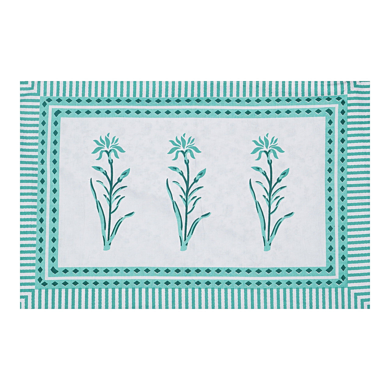 Rudra Bazaar Sea Green 210 TC Cotton Double King Bedsheet With 2 Pillow Covers