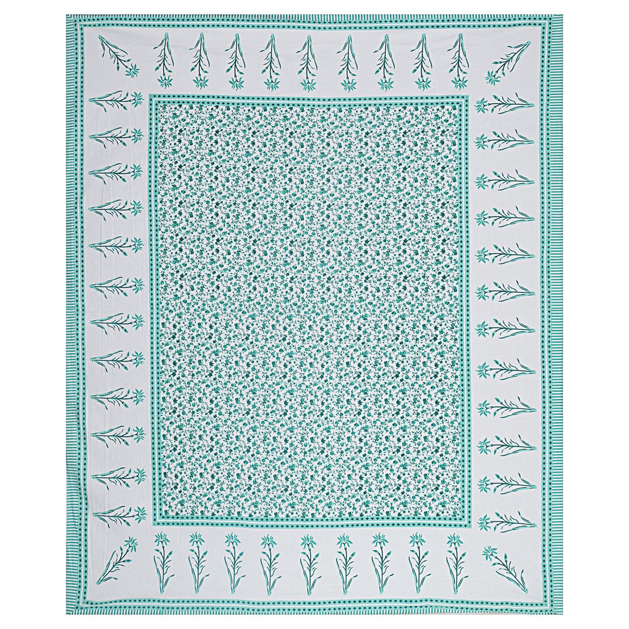 Rudra Bazaar Sea Green 210 TC Cotton Double King Bedsheet With 2 Pillow Covers