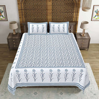 Thumbnail for Rudra Bazaar Grey 210 TC Cotton Double King Bedsheet With 2 Pillow Covers